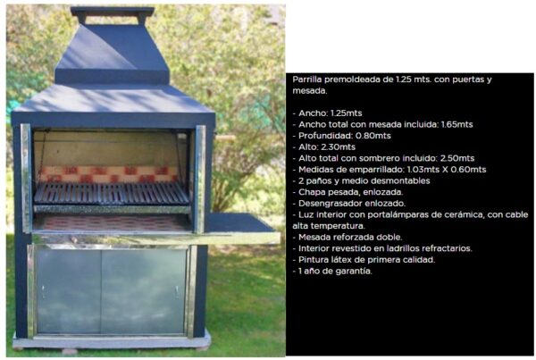 Parrilla Premoldeada 1,25mts Frente Recto o Punta Flecha - Imagen 2