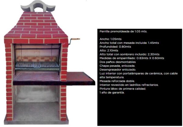 Parrilla Premoldeada 1,05mt Frente Recto o Punta Flecha - Imagen 2